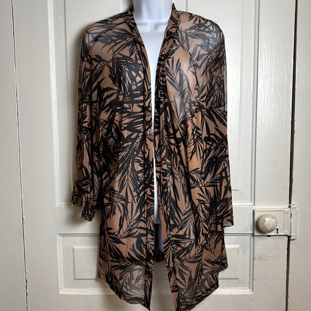 Free Rose Black and Tan Leaf Print Kimono/Cover up Size L/XL